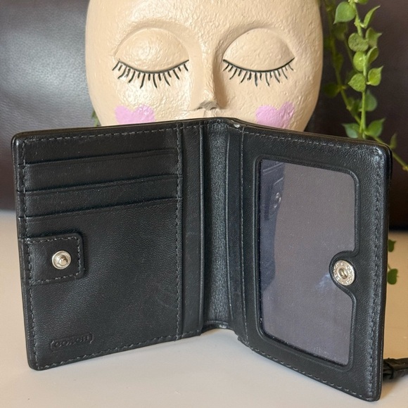 Coach Small Bifold Black Tan Card & Bill Holder Canvas And Leather Signature C - Picture 4 of 12